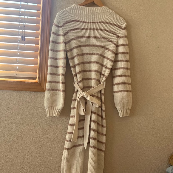 Allison Brittney Striped Sweater Dress - Midi - White and Brown Striped - Picture 3 of 13